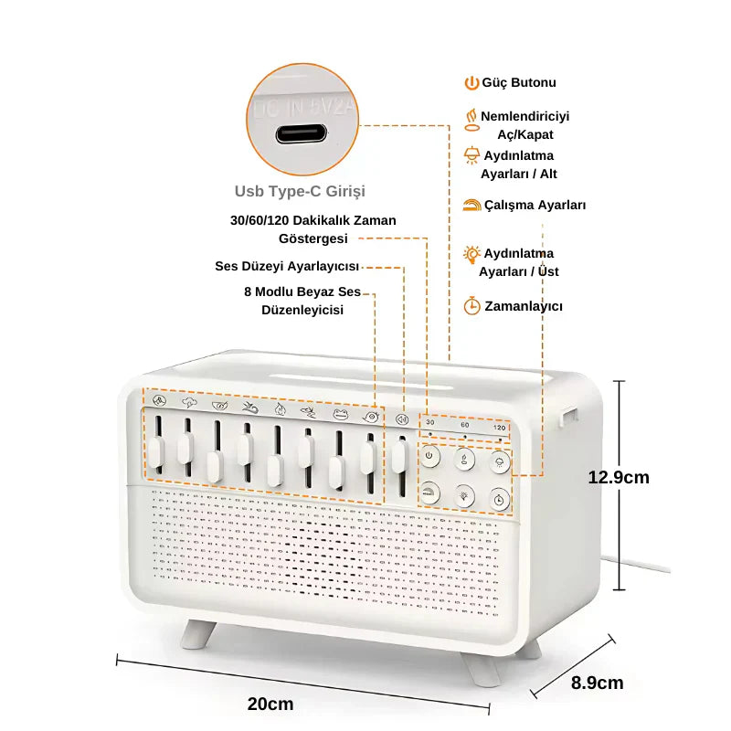 SunLight Beyaz Gürültü ve Nemlendirici Gece Lambası